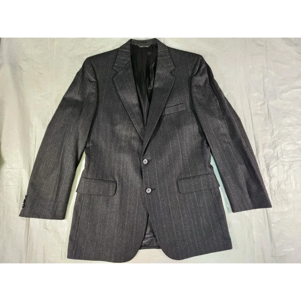 Saks Fifth Avenue Mens Wool Lined Pin Striped Blazer Gray 43L 5th Ave Jacket